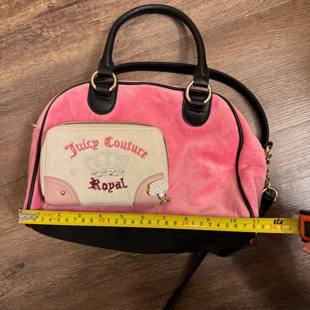 Vintage Y2K Juicy Couture Pink Velour Satchel Bag and Matching Wallet Set Rare